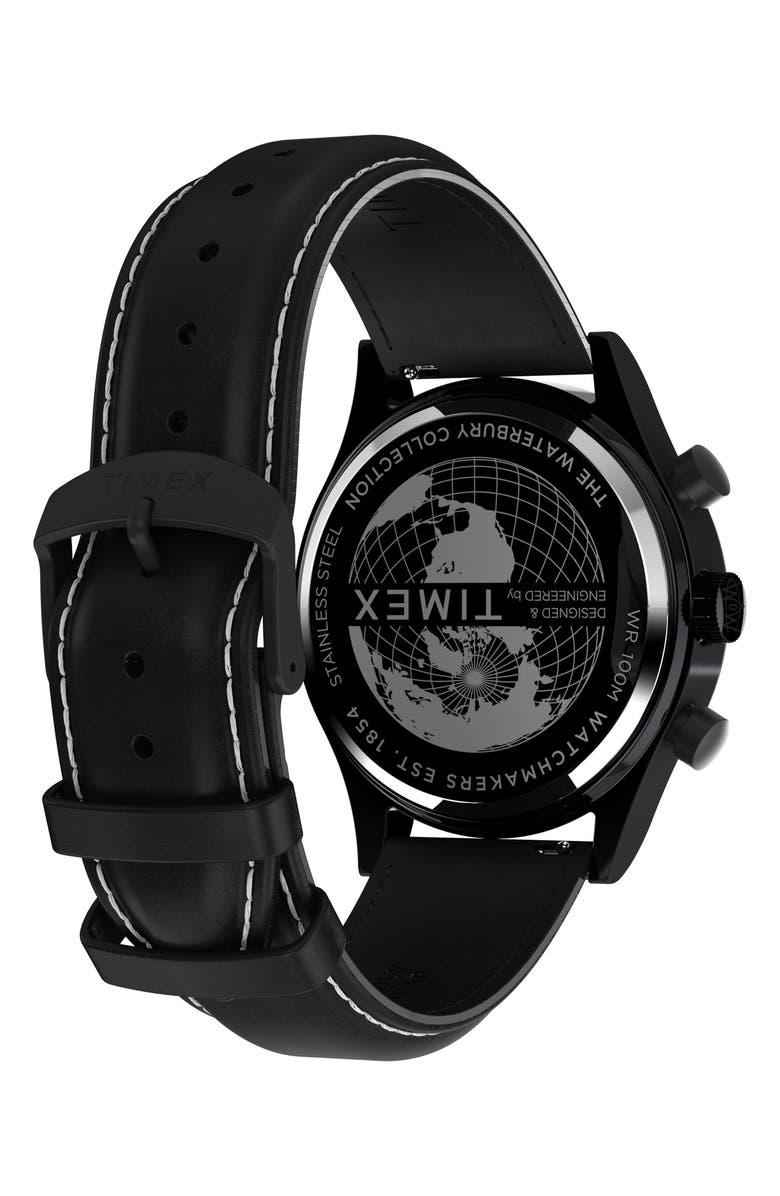 Timex<sup>®</sup> Waterbury Traditional Fly Back Chronograph Leather Strap Watch, 43mm, Alternate, color, 
