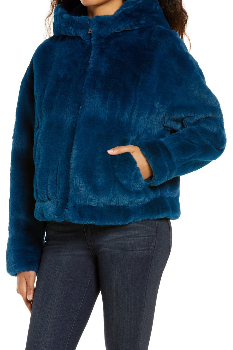 Mandy Faux Fur Hooded Jacket, Alternate, color, DEEP EMERALD