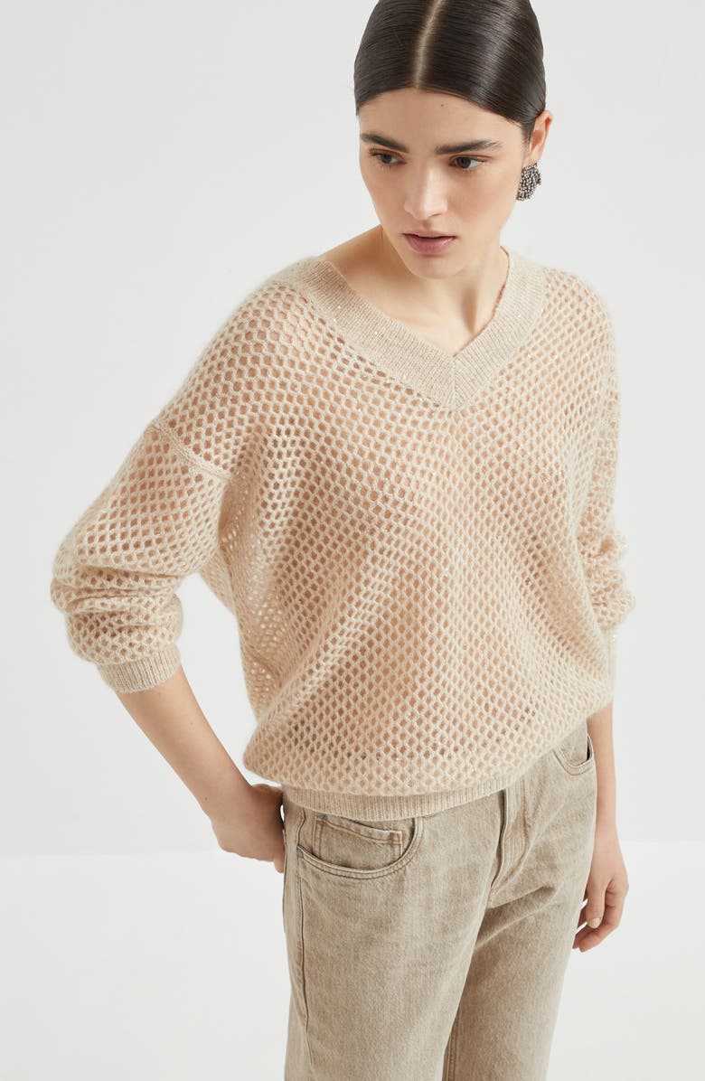 Brunello Cucinelli Dazzling Mesh sweater, Alternate, color, Warm Beige