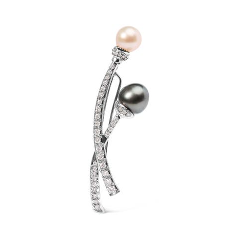 18K Gold 3/5 Ctw Diamond and Cultured South Sea Pearl Brooch Pin