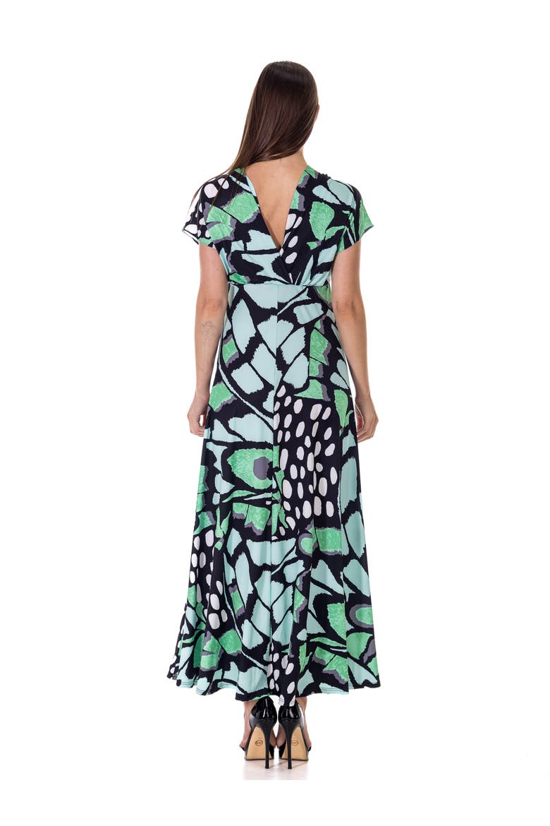 Oversized Butterfly Print V-Neck Empire Waist Cap Sleeve Maxi Dress, Alternate, color, Green Multi
