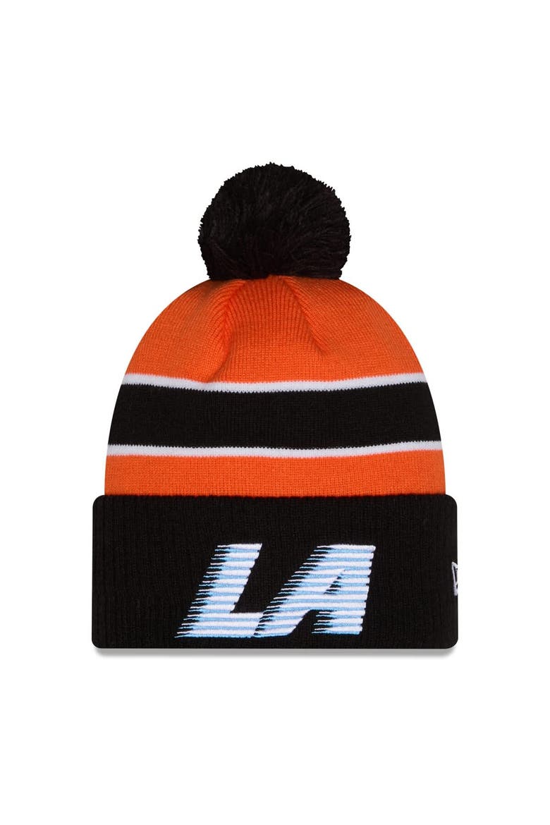 Men's New Era Orange/Black LA Clippers 2025/26 City Edition Cuffed Knit Hat with Pom, Main, color, Orange