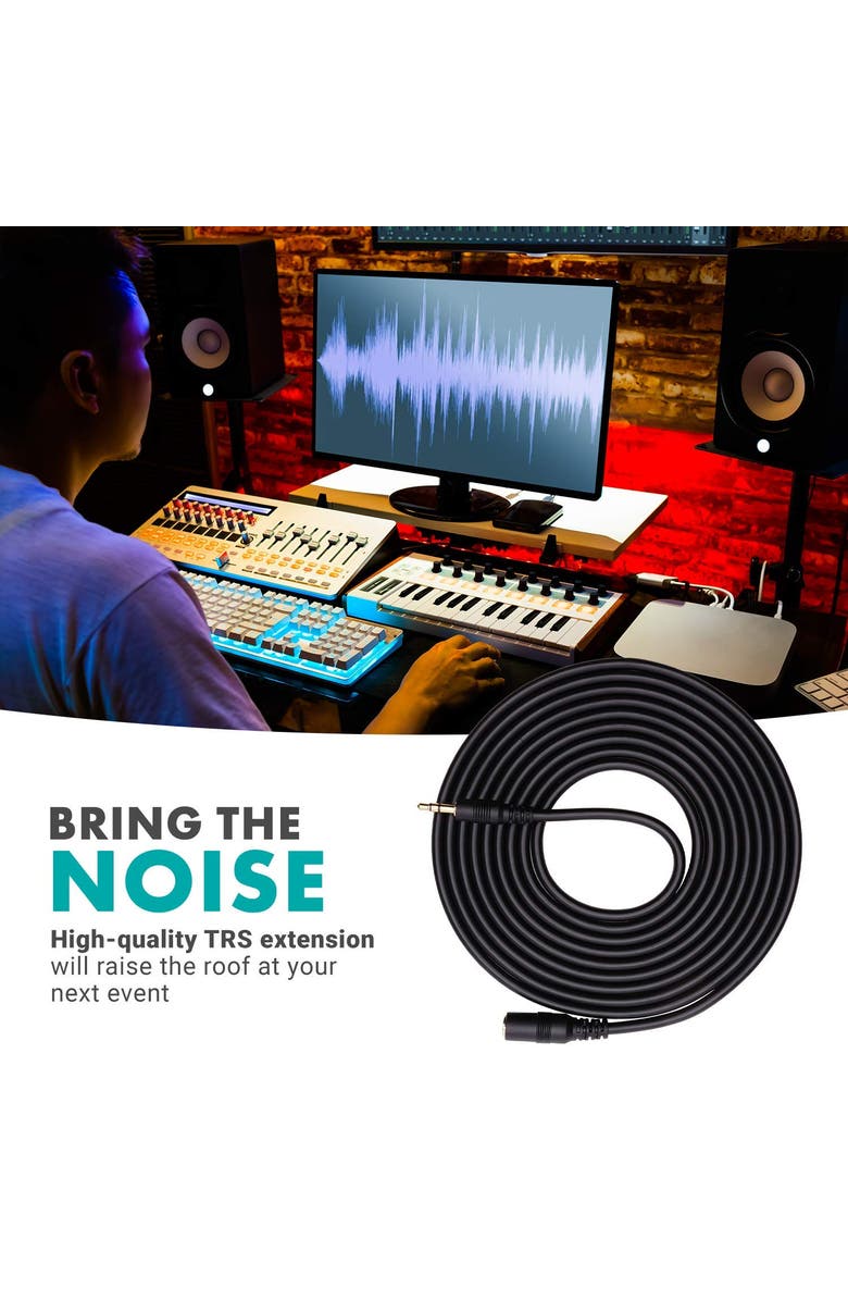 MOVO MC10 3.5mm TRS Female to Male Extension Cable - 10ft, Alternate, color, Black