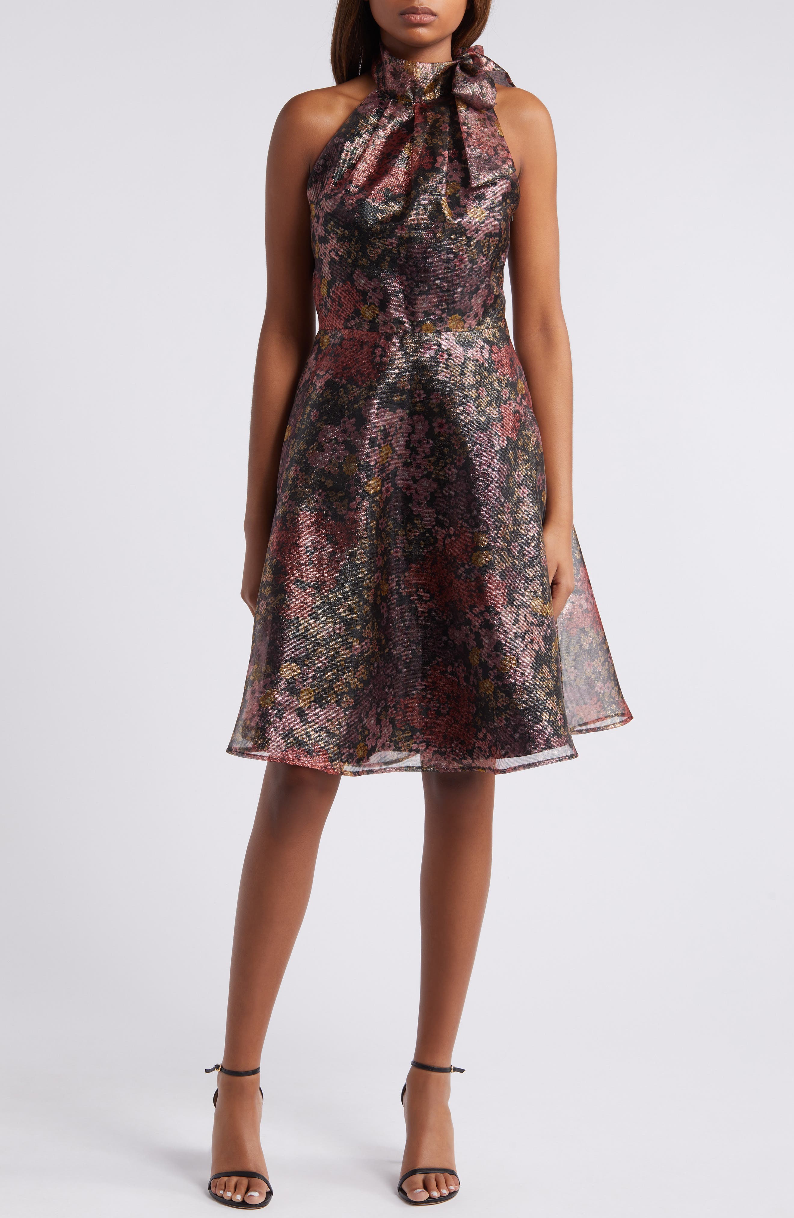 Black Halo Audrey Metallic Floral Cocktail Dress in Ditsy Delight 