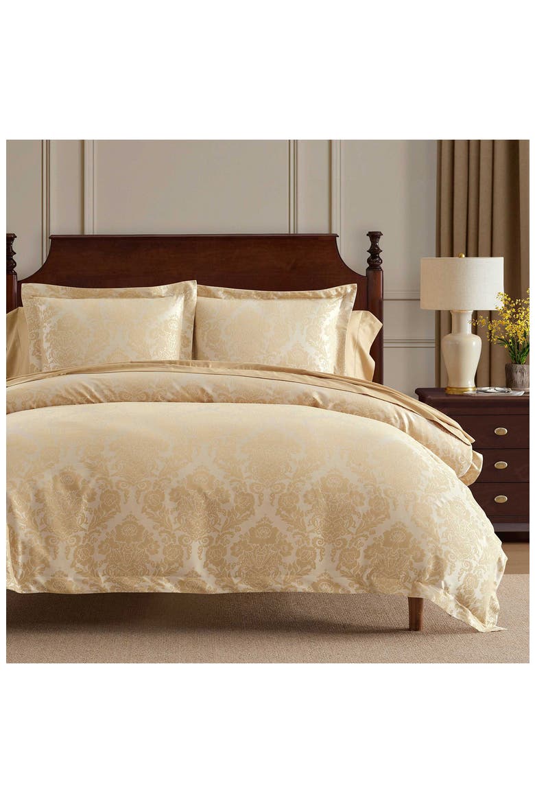 Vintage Damask Cotton Blend Jacquard Duvet Cover Set, Alternate, color, GOLD