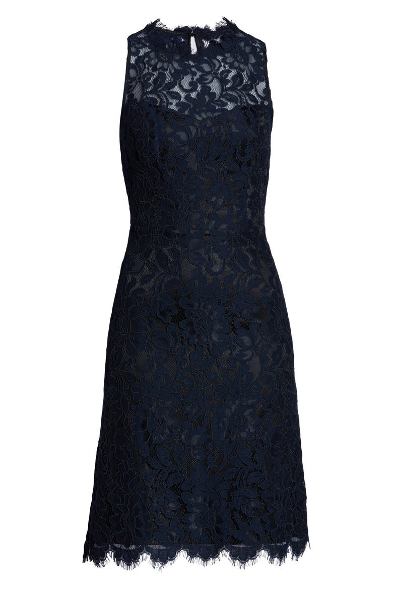 High Neck Lace Sheath Dress, Alternate, color, NAVY