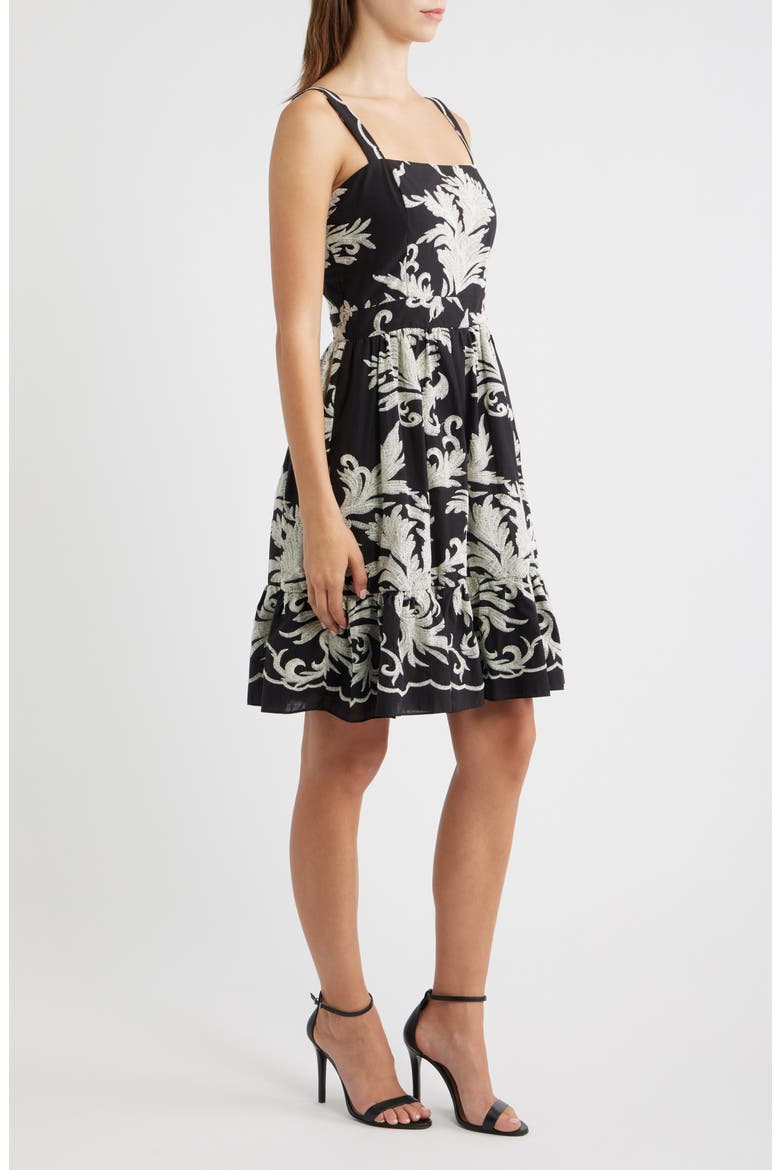 Embroidered Cotton Fit and Flare Dress, Alternate, color, BLACK MULTI