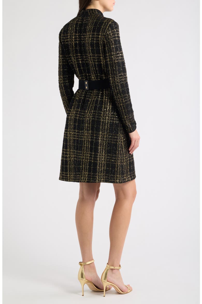 Long Sleeve Belted Dress, Alternate, color, BLACK GOLD