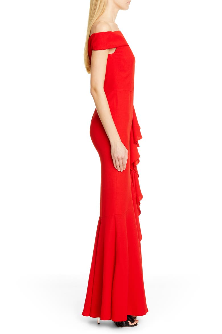 Alexander McQueen Ruffle Off the Shoulder Evening Dress, Alternate, color, LUST RED