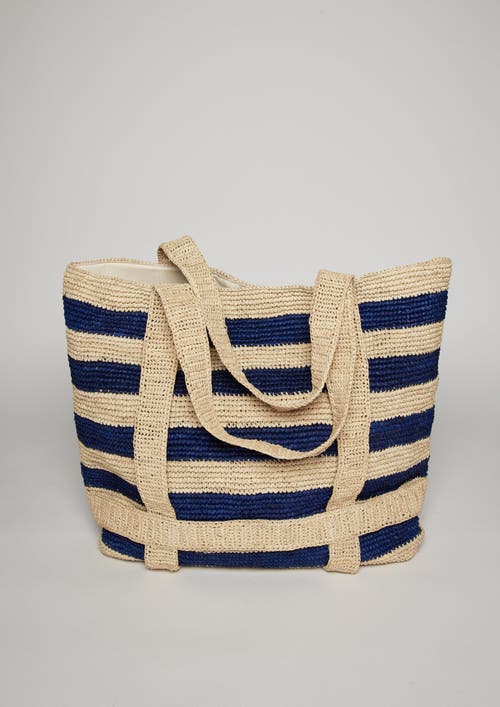 Hat Attack The Original Straw Traveler Bag In Natural/navy Stripe