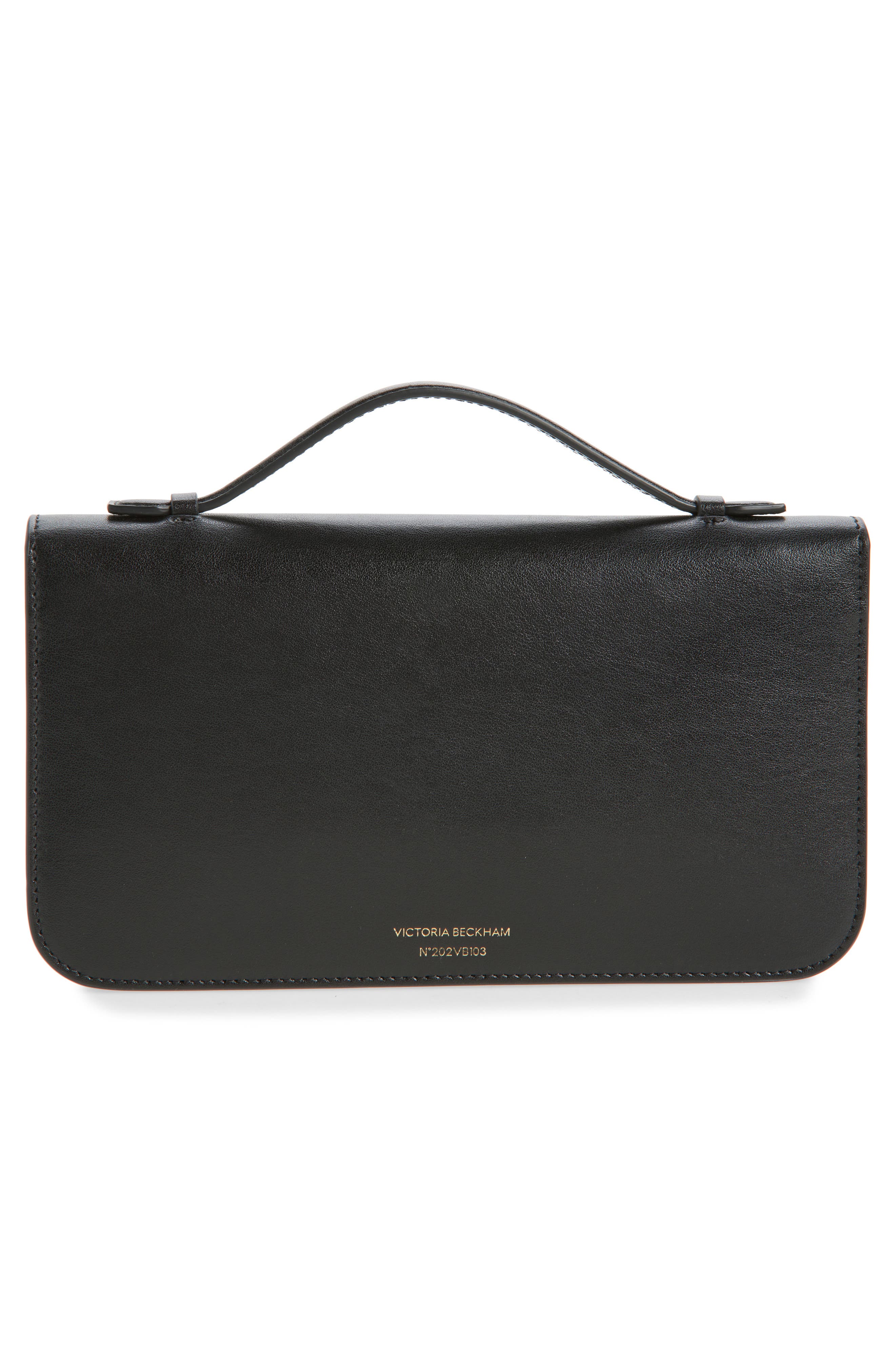 Victoria Beckham Midi Dorian Leather Top Handle Pouchette Bag, Alternate, color, Black
