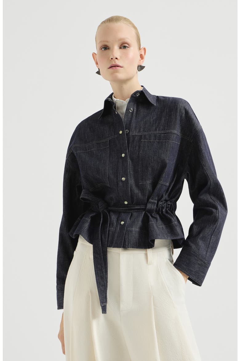 Denim-effect twill cropped shirt, Main, color, Dark Denim