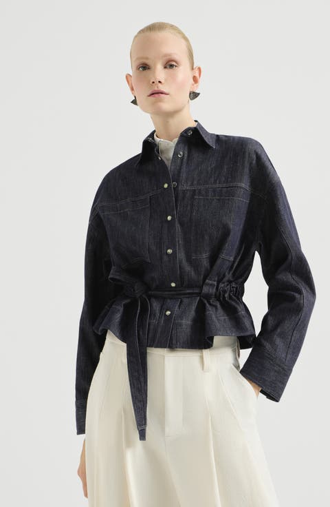 Denim-effect twill cropped shirt
