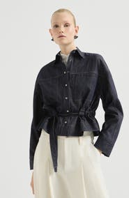 Brunello Cucinelli Denim-effect twill cropped shirt