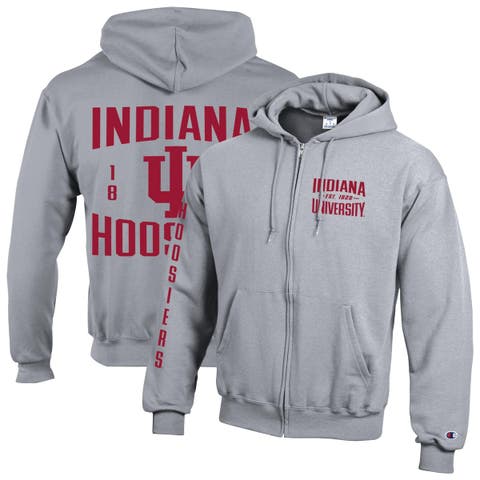 Men's Champion Heather Gray Indiana Hoosiers Varsity Powerblend Full-Zip Fleece Hoodie