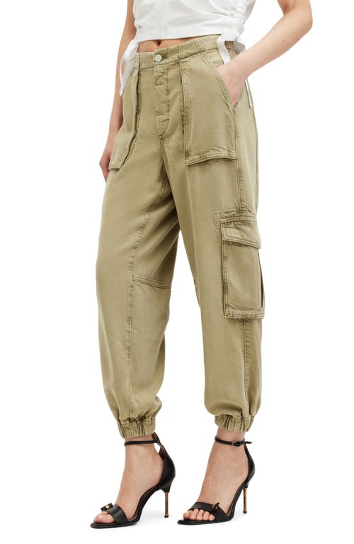 Allsaints Frieda Twill Cargo Joggers In Deep Olive Green