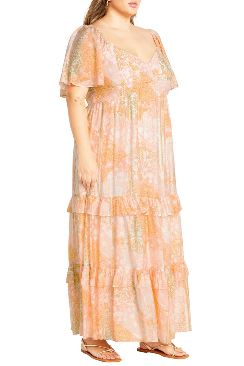 Marci Tiered Print Maxi Dress, Alternate, color, SUNKISSED