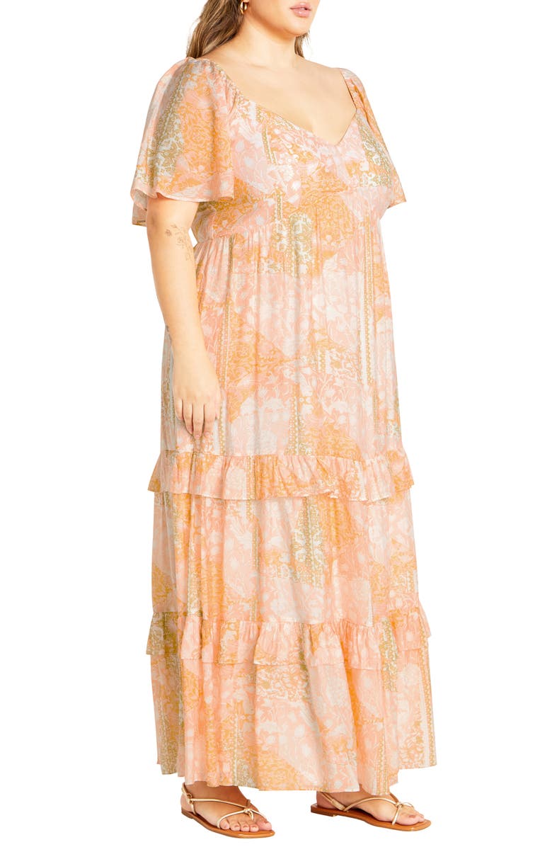 City Chic Marci Tiered Print Maxi Dress, Alternate, color, Sunkissed
