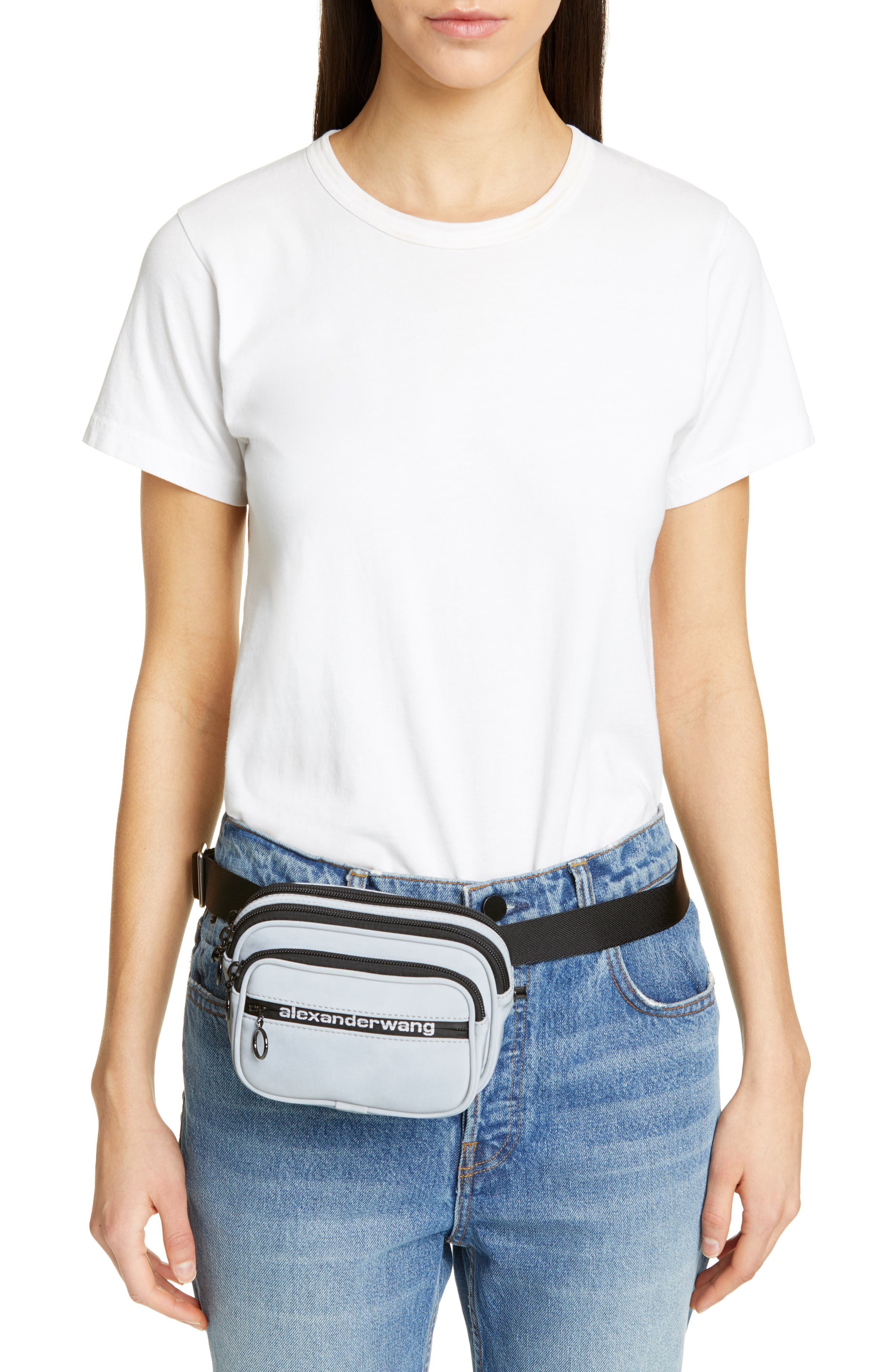 Attica Logo Leather Belt Bag, Alternate, color, REFLECTIVE SILVER