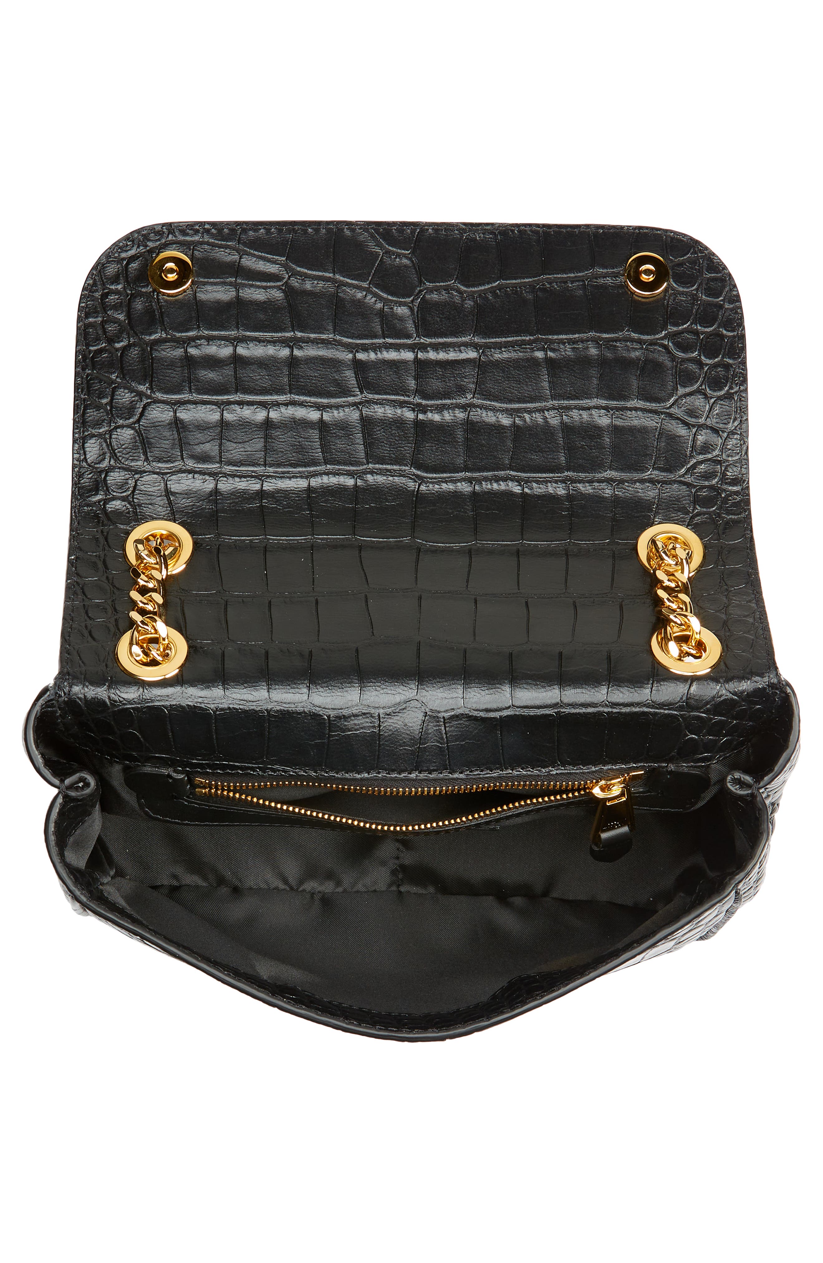 Moschino Logo Chain Croc Embossed Leather Crossbody Bag, Alternate, color, 