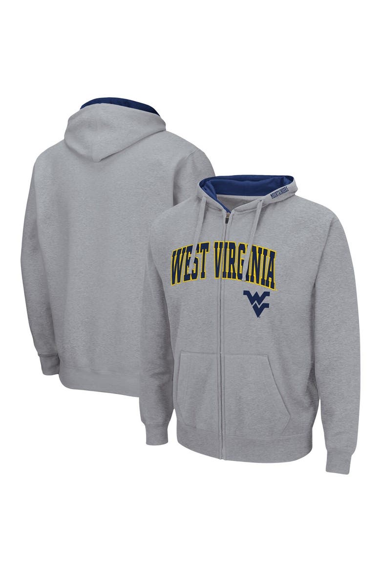 Men's Colosseum Heathered Gray West Virginia Mountaineers Arch & Logo 3.0 Full-Zip Hoodie, Main, color, Heather Gray