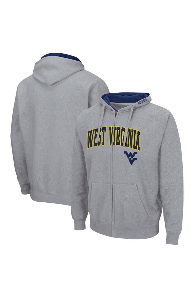 COLOSSEUM Men's Colosseum Heathered Gray West Virginia Mountaineers Arch & Logo 3.0 Full-Zip Hoodie, Main, color, Heather Gray