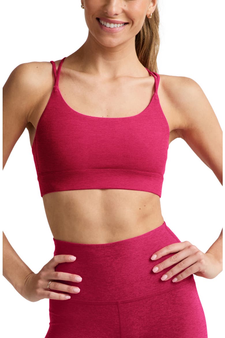 Spacedye Back to It Strappy Sports Bra, Main, color, BERRY RED HEATHER