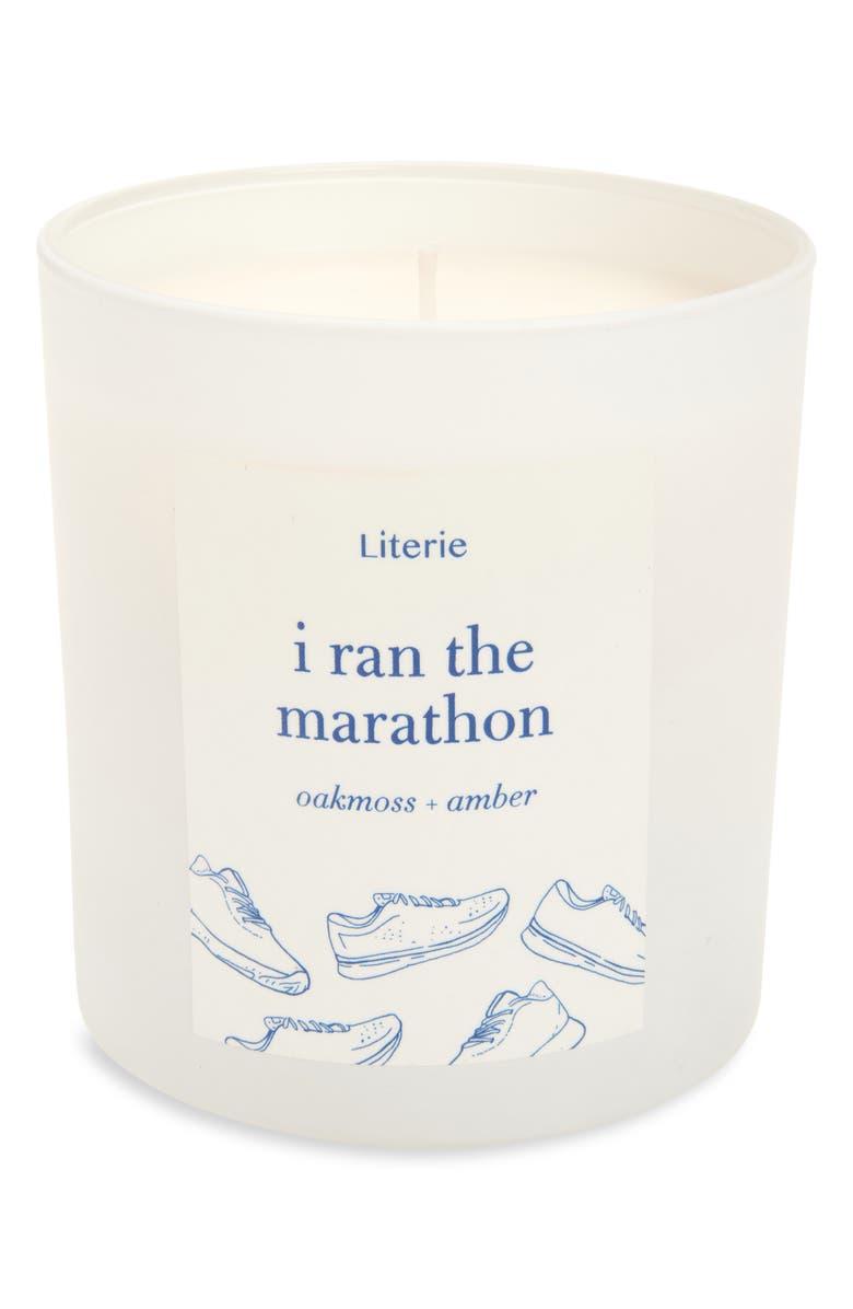 Literie I Ran the Marathon Scented Candle, Main, color, Bright Blue