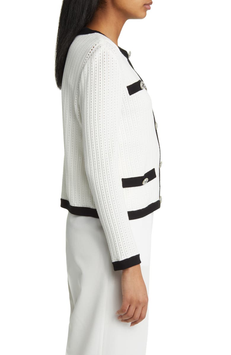 Misook Contrast Detail Cable Cardigan, Alternate, color,