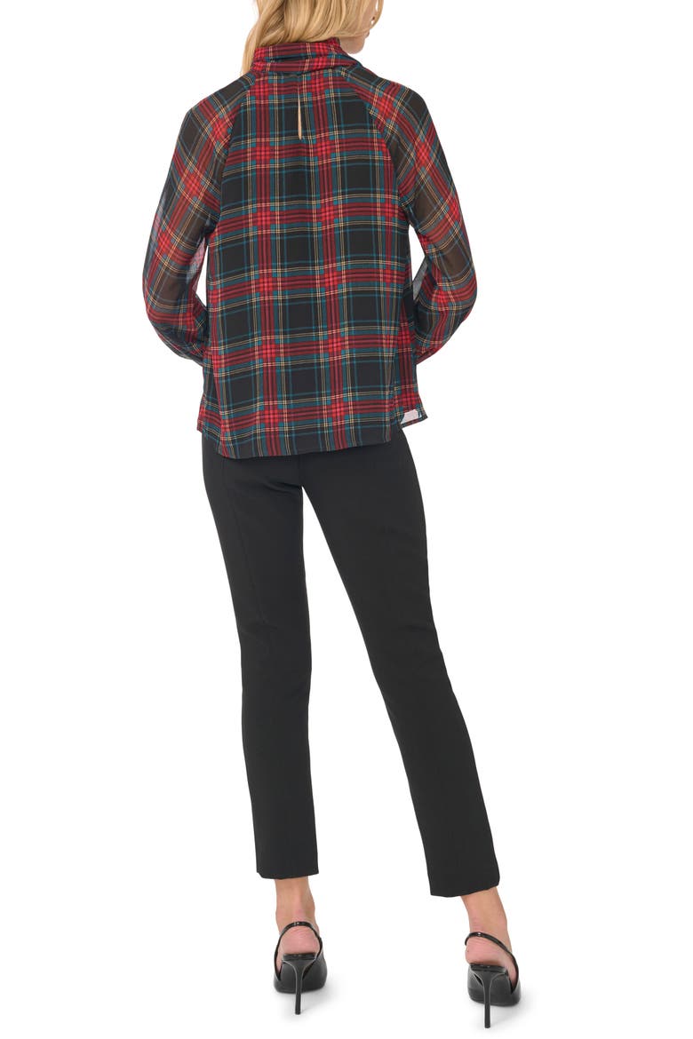 Plaid Fringe Trim Tie Neck Top, Alternate, color, RICH BLACK