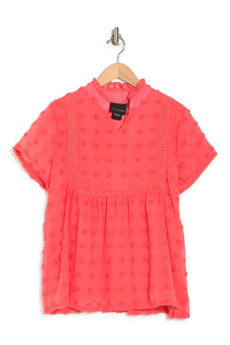 Crochet Clip Dot Blouse, Alternate, color, CORAL