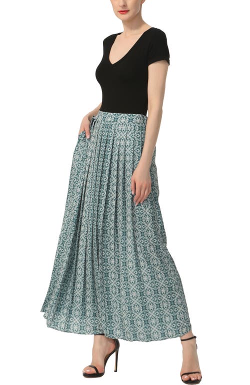 Kimi & Kai Print Box Pleat Maxi Skirt In Teal
