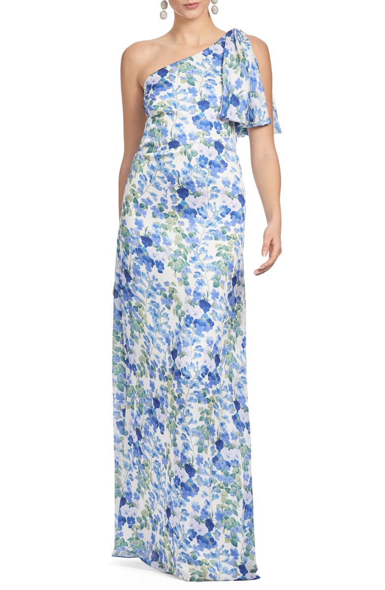Sachin & Babi Chelsea Floral Print One-Shoulder Gown, Main, color, Pansy Prelude