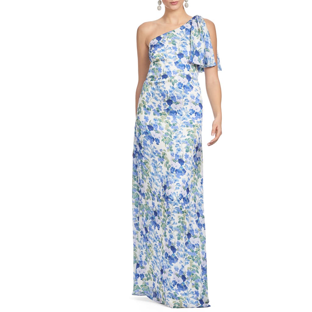 Sachin & Babi Chelsea Floral Print One-shoulder Gown In Pansy Prelude In Pansy Prelude