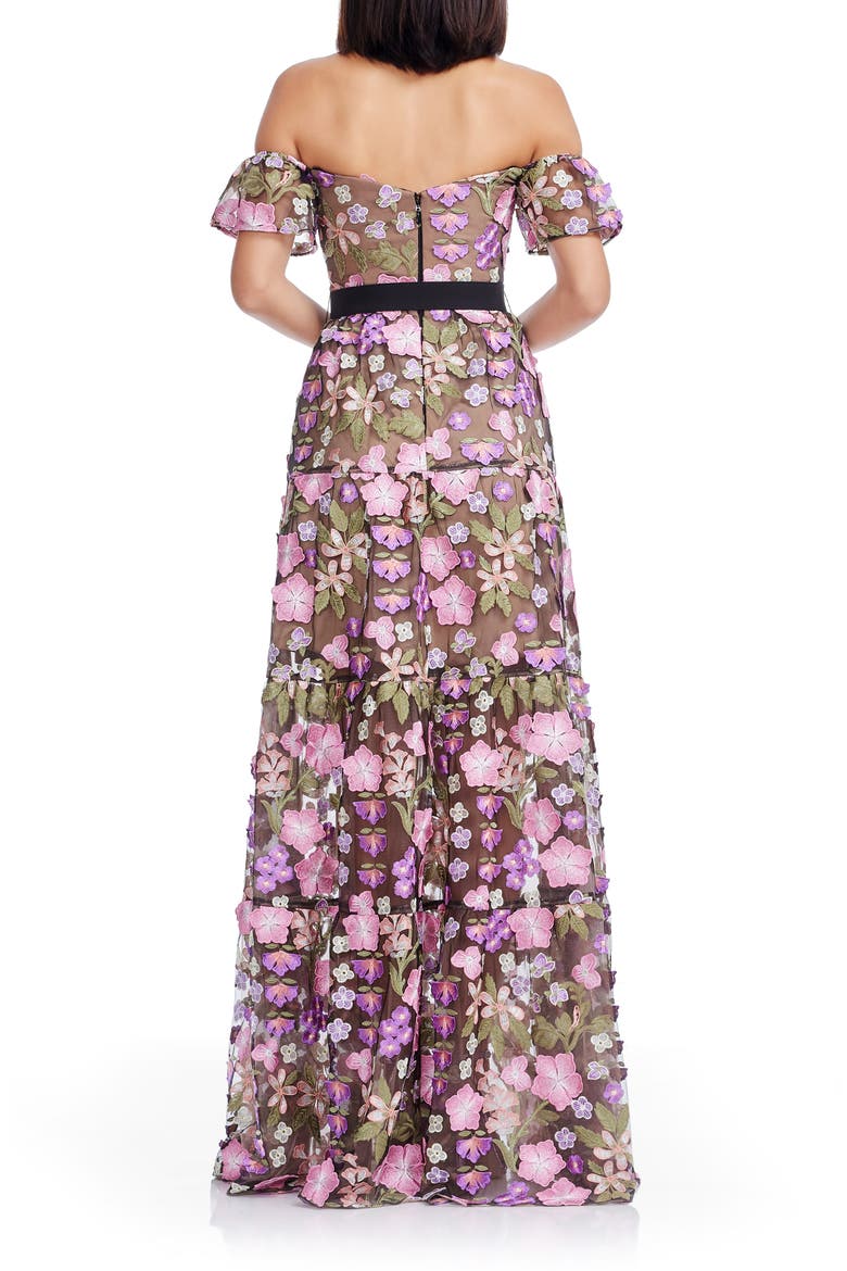 Lara Floral Embroidered Off the Shoulder Gown, Alternate, color, BLACK MULTI