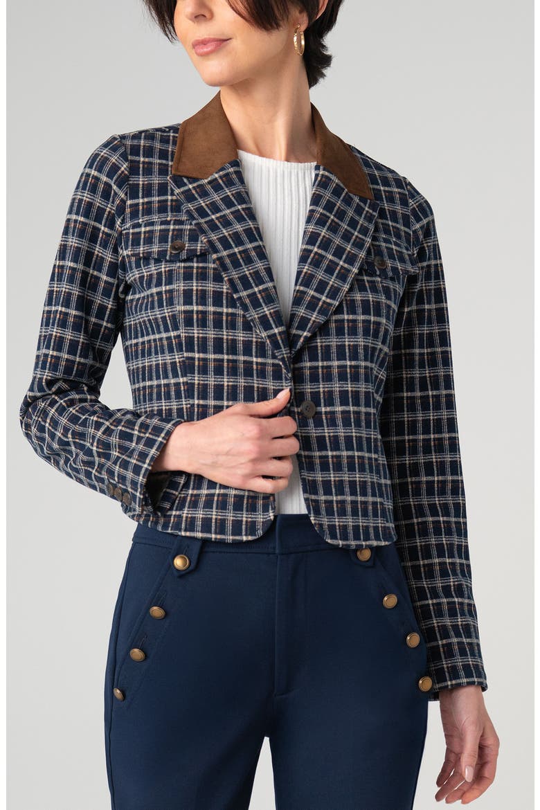 Cropped Tartan Blazer, Main, color, NAVY/ MULTI TARTAN