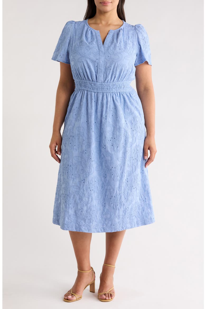 Embroidered Eyelet Lace Dress, Main, color, SURF BLUE