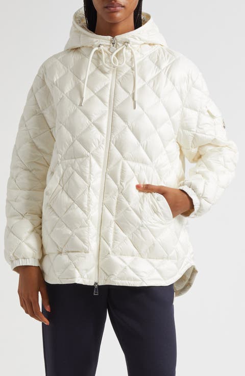 ジャケット MONCLER WHITE QUILTED JACKET IN NYLON Moncler // Cream White Lightweight Knit & Nylon Jacket – VSP