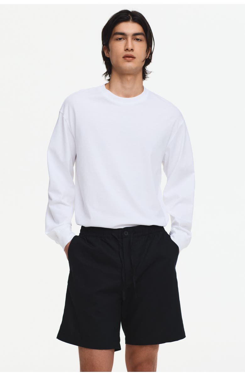 H&M Regular Fit Linen-blend Shorts, Main, color, Black