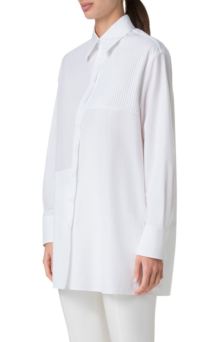 Akris Oversize Pleated Panel Cotton Voile Button-Up Shirt, Alternate, color, Pure White