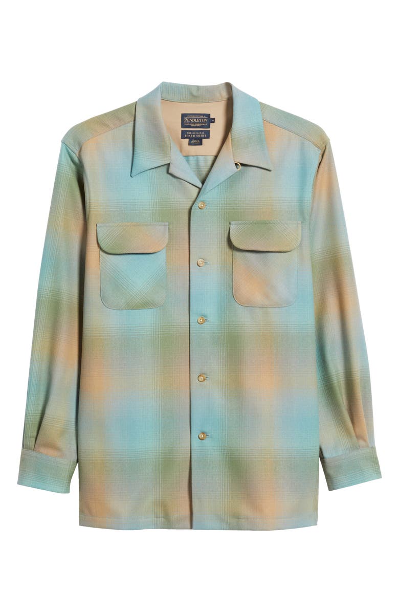 Pendleton Board Plaid Lined Wool Button-Up Shirt, Alternate, color, Green/ Tan Ombre