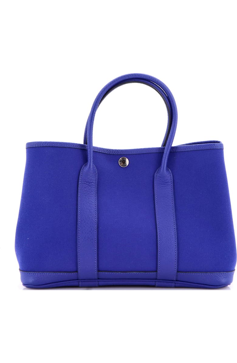 Pre-Owned Hermes Garden Party Tote Toile and Leather 30, Main, color, Bleu Electrique