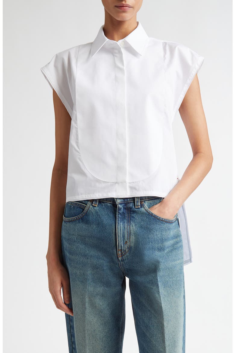 Cap Sleeve Organic Cotton Poplin Button-Up Shirt, Main, color, WHITE