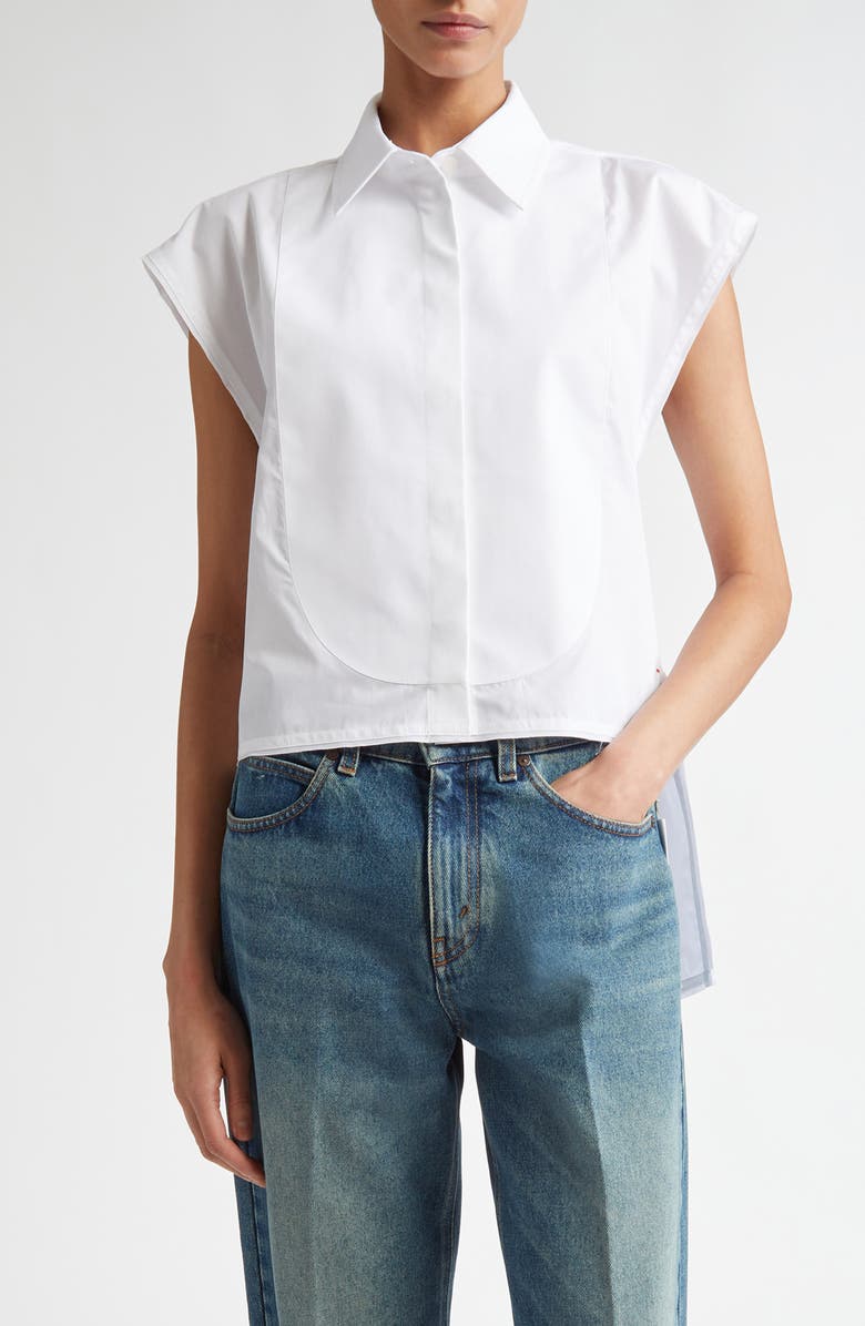 Victoria Beckham Cap Sleeve Organic Cotton Poplin Button-Up Shirt, Main, color, 