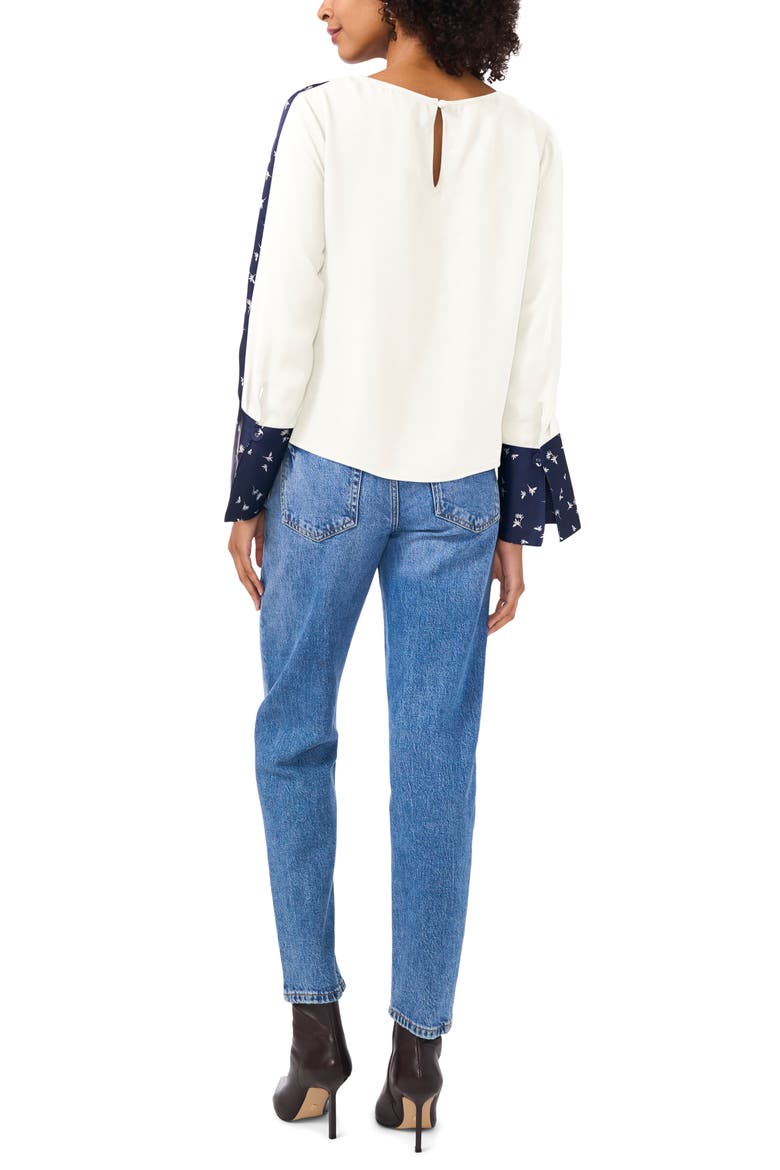 Floral Accent Flare Cuff Top, Alternate, color, NEW IVORY