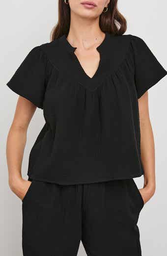 Rails Sayer Organic Cotton Gauze Split Neck Top