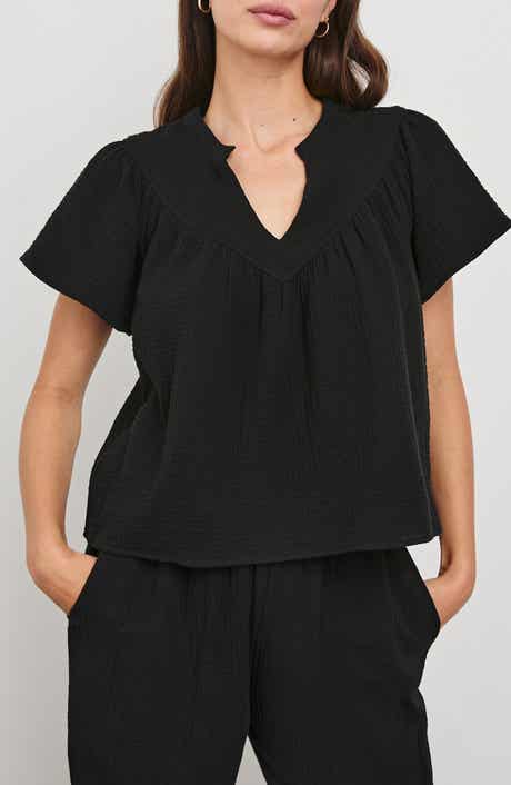 Rails Sayer Organic Cotton Gauze Split Neck Top