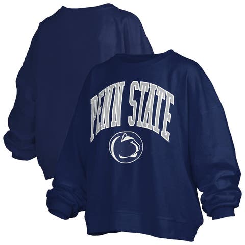Women's Pressbox Navy Penn State Nittany Lions Janise Arch Over Logo Waist Length Oversized Pullover Sweatshirt