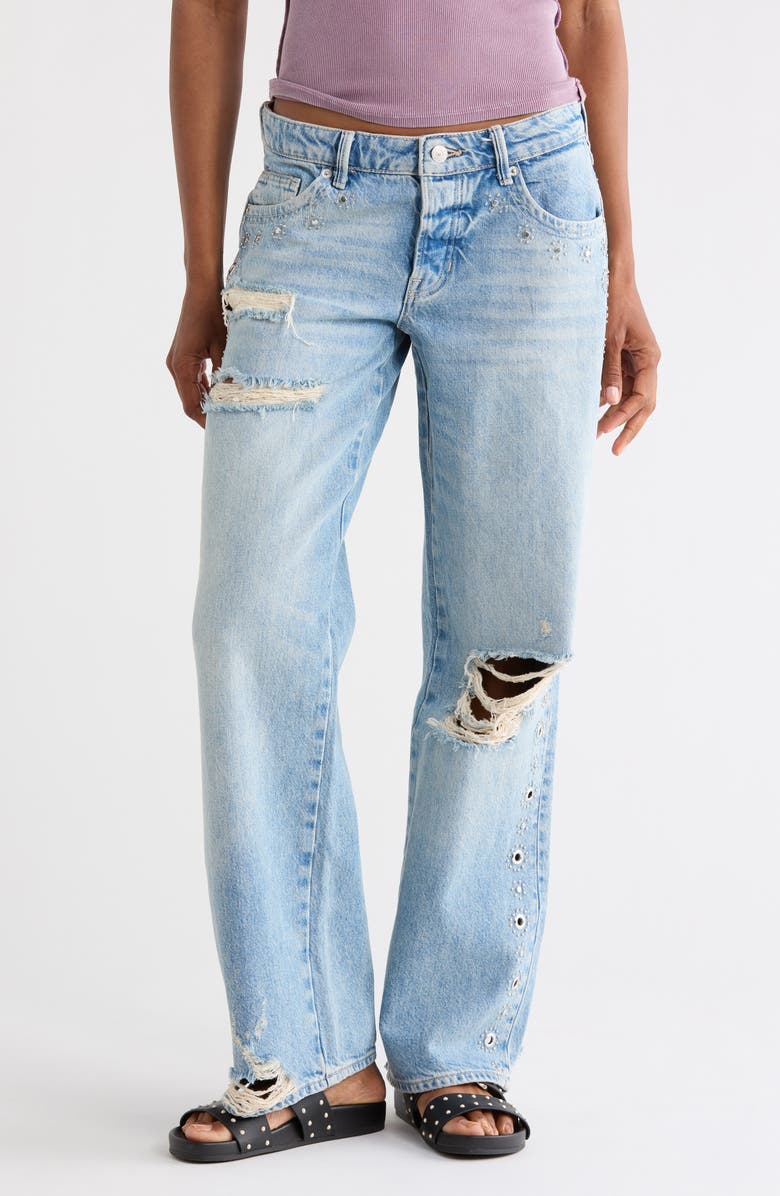 Free People Tennessee Studded Distressed Straight Leg Jeans, Main, color, Sky