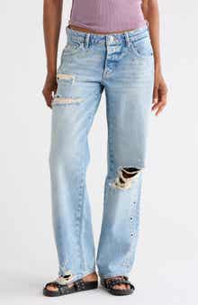 Free People Tennessee Studded Distressed Straight Leg Jeans